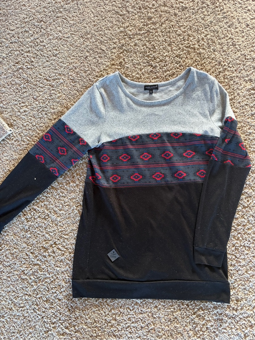Simply Southern Black, Gray & Red Patterned Long-Sleeve Top